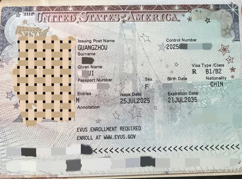 US B Class Visitor Visa